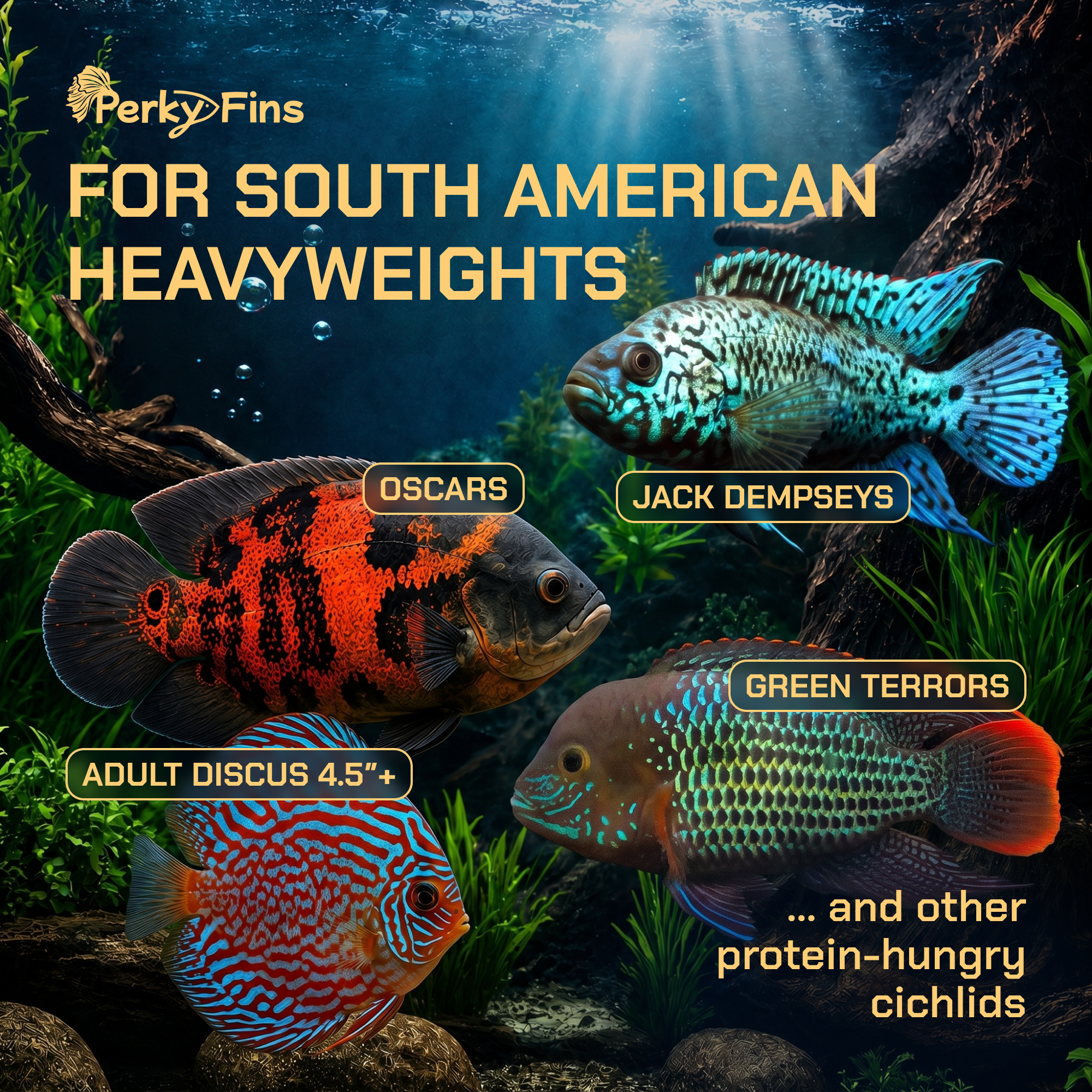 Perky Fins® Pure Predator Cichlid Fish Food Pellets