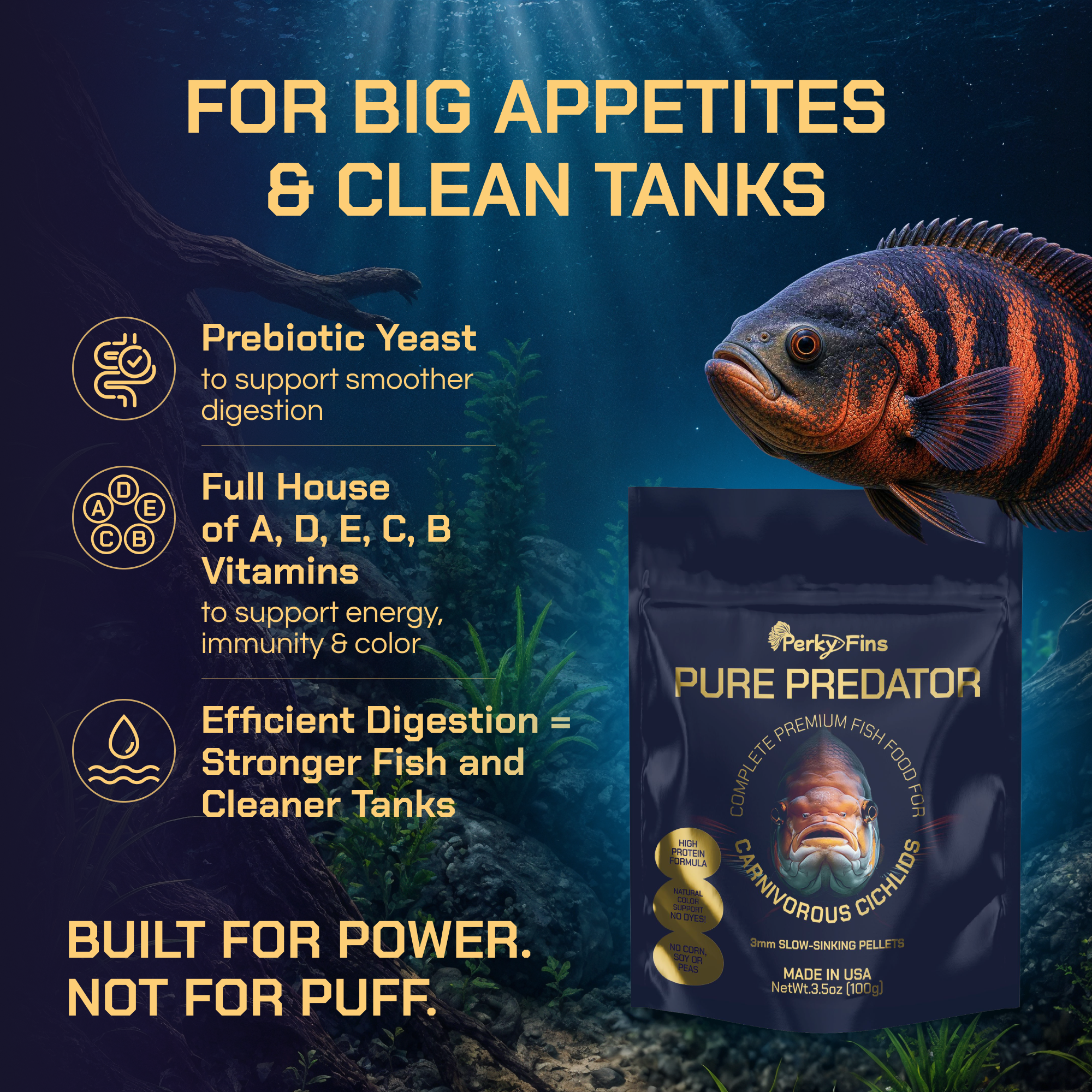 Perky Fins® Pure Predator Cichlid Fish Food Pellets