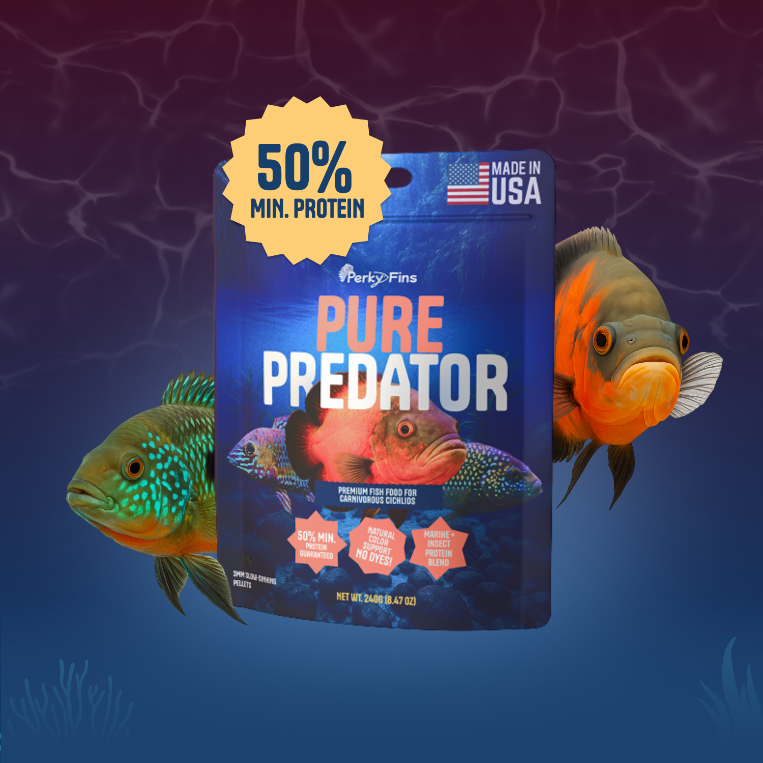 Perky Fins® Pure Predator Cichlid Fish Food Pellets